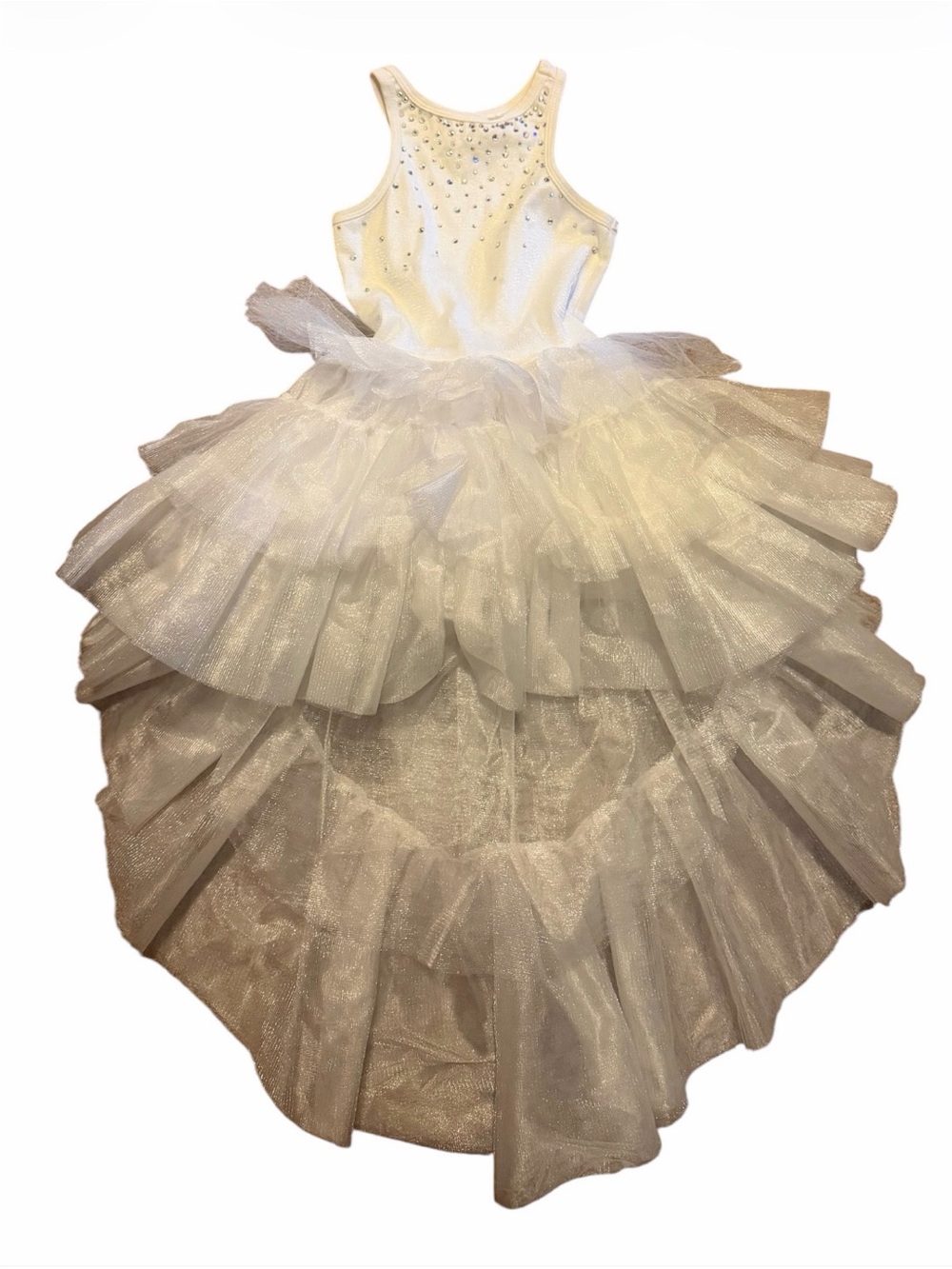 Ooh! La, La! Couture Girls 4T White Rhinestone Tulle Ball Gown High Low Dress